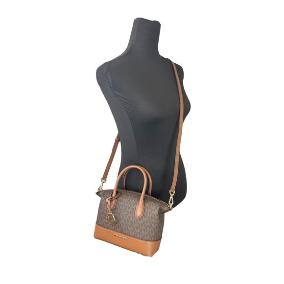 NEW Michael Kors Hyde Small Satchel Crossbody Brown PVC Purse Handbag NWT - Picture 2 of 6